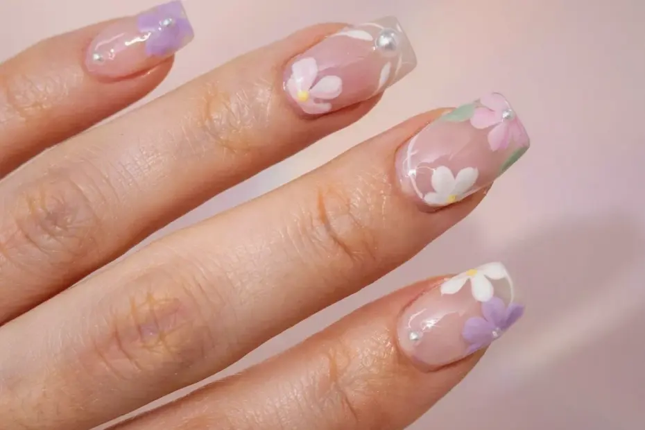Falling Sakura cat eye nail art with Varnail Moonlight Gel - spring nails inspo πΈ