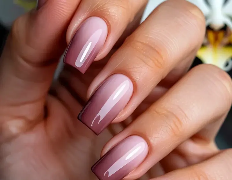 Nude Ombre Acrylic Nails: Coffin Shape with Mauve to Pink Gradient