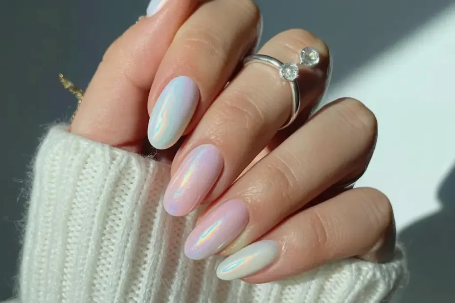 Iridescent Ombre Nails: How to Get This Pink & White Almond Look