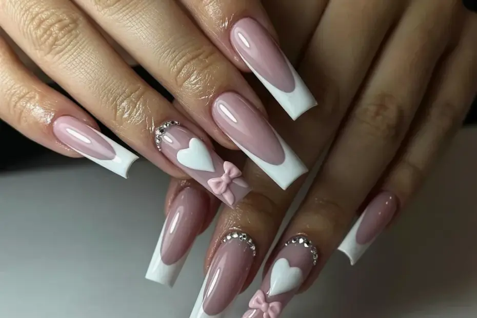 Avoid This Mistake with Coffin Acrylic Nails French Tip Hearts & Bows