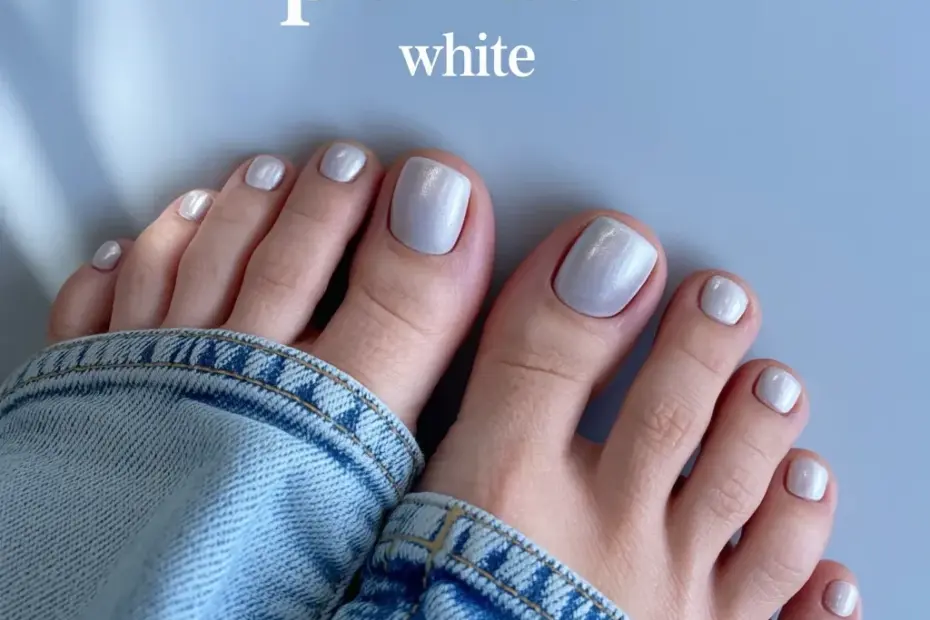 Powder White Toenails with Metallic Finish | Square Toe Nail Color for Spring