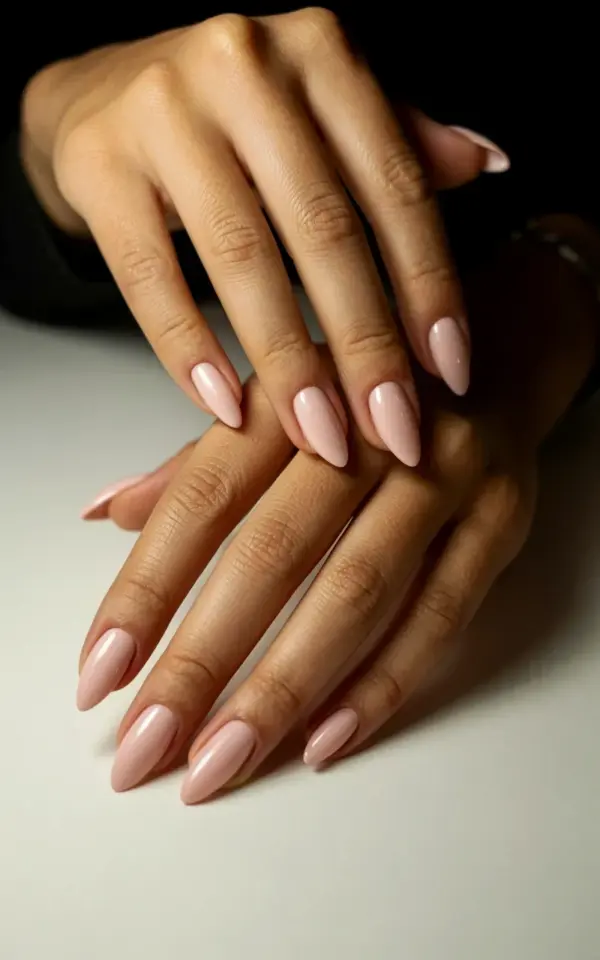 Almond Shaped Nails in Nude Pink | Budget Gel Nail Inspo